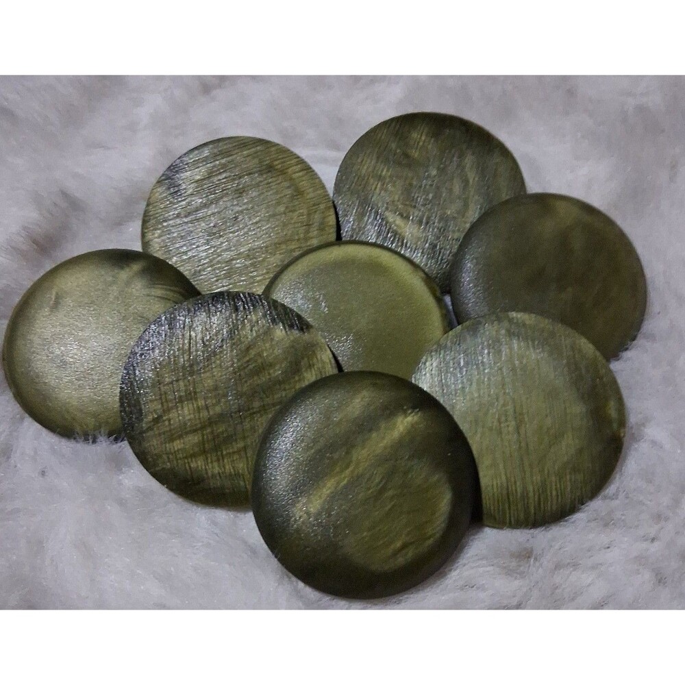 Vintage large coat Four round, flat, metallic buttons in greens lot of 8